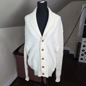 VTG 1970s–80s Jantzen Shawl Collar Cable Knit Cardigan Cream USA Made‎ Size XL